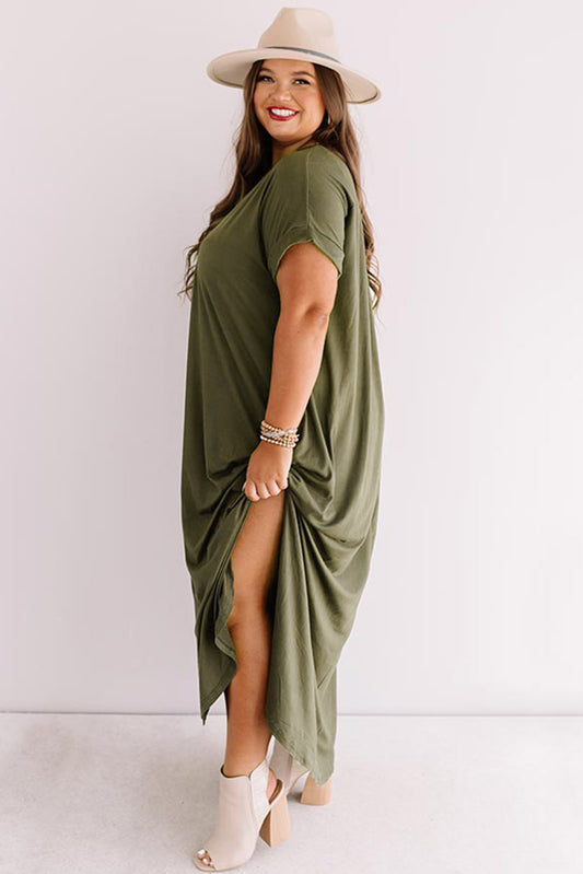 Green V Neck Plus Size Maxi Dress