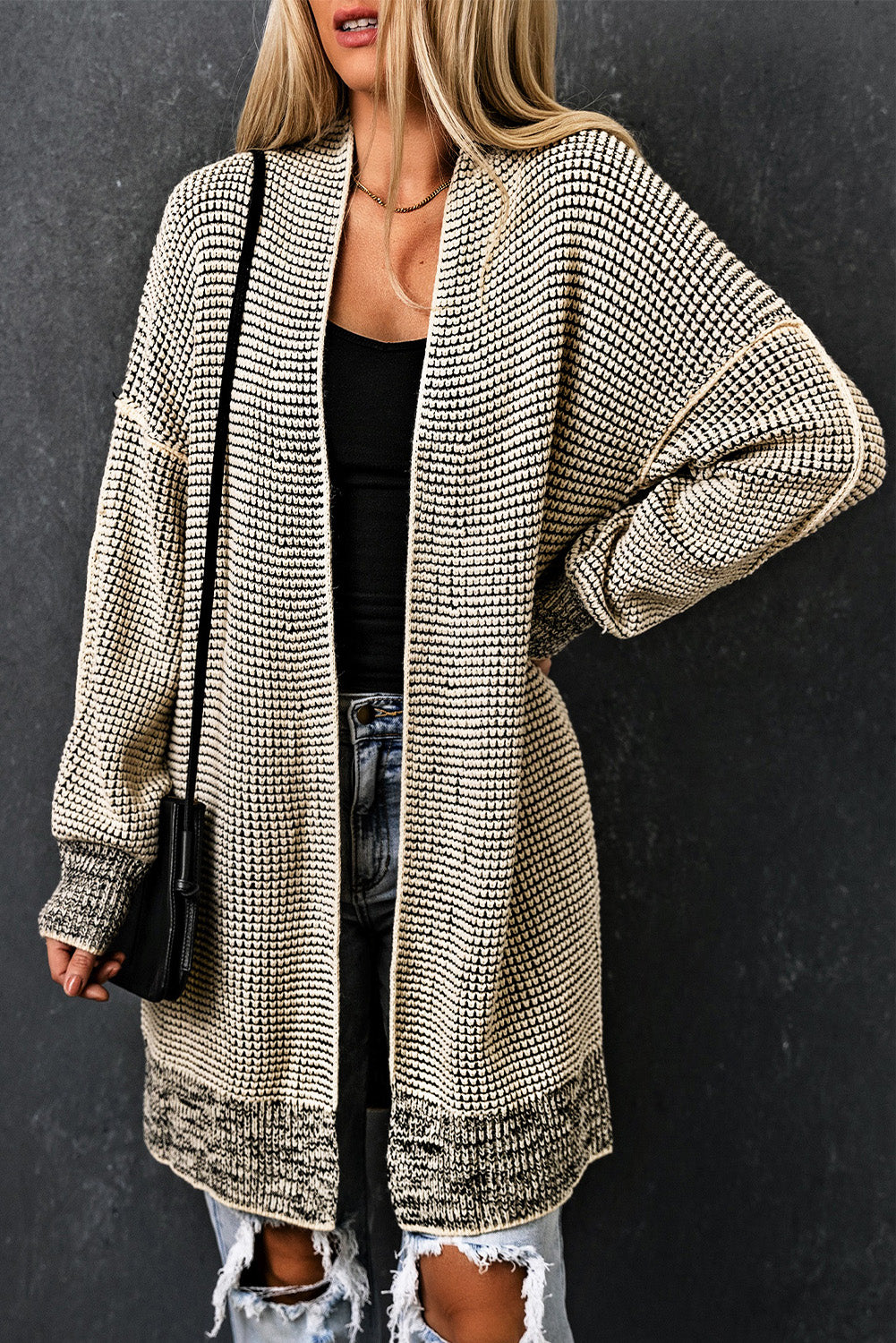 Small Print Knitted Open Front Cardigan