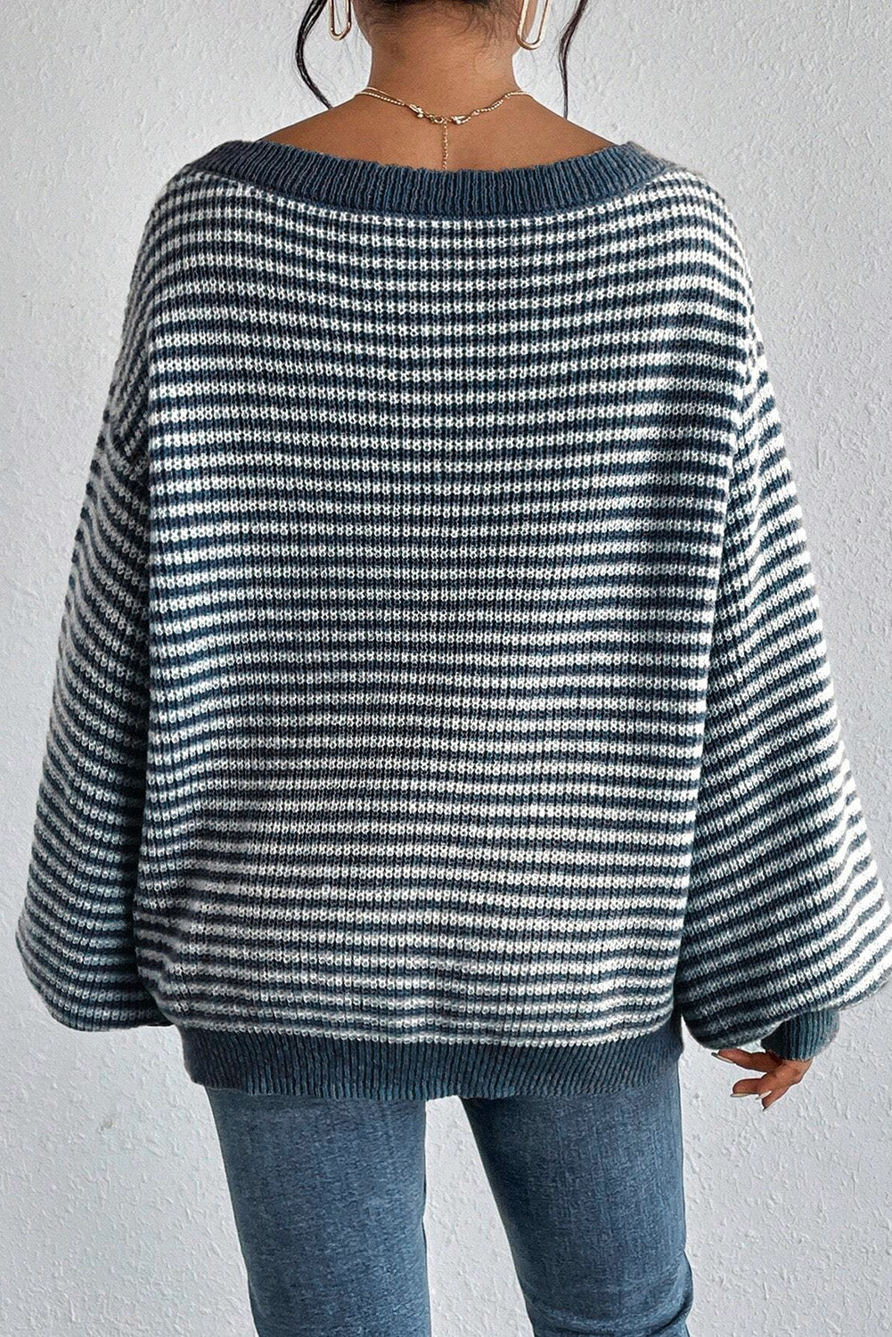 Sail Blue Striped Drop Shoulder Sweater