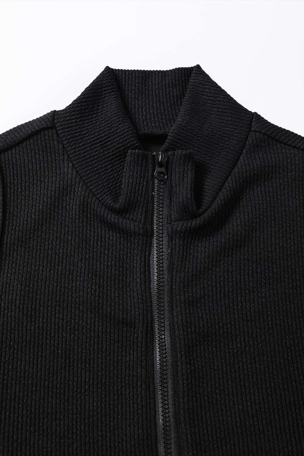 Black Zip Up Mock Neck Ribbed  Bodysuit