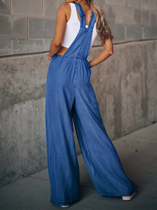 Wide Leg Distressed Denim Overalls