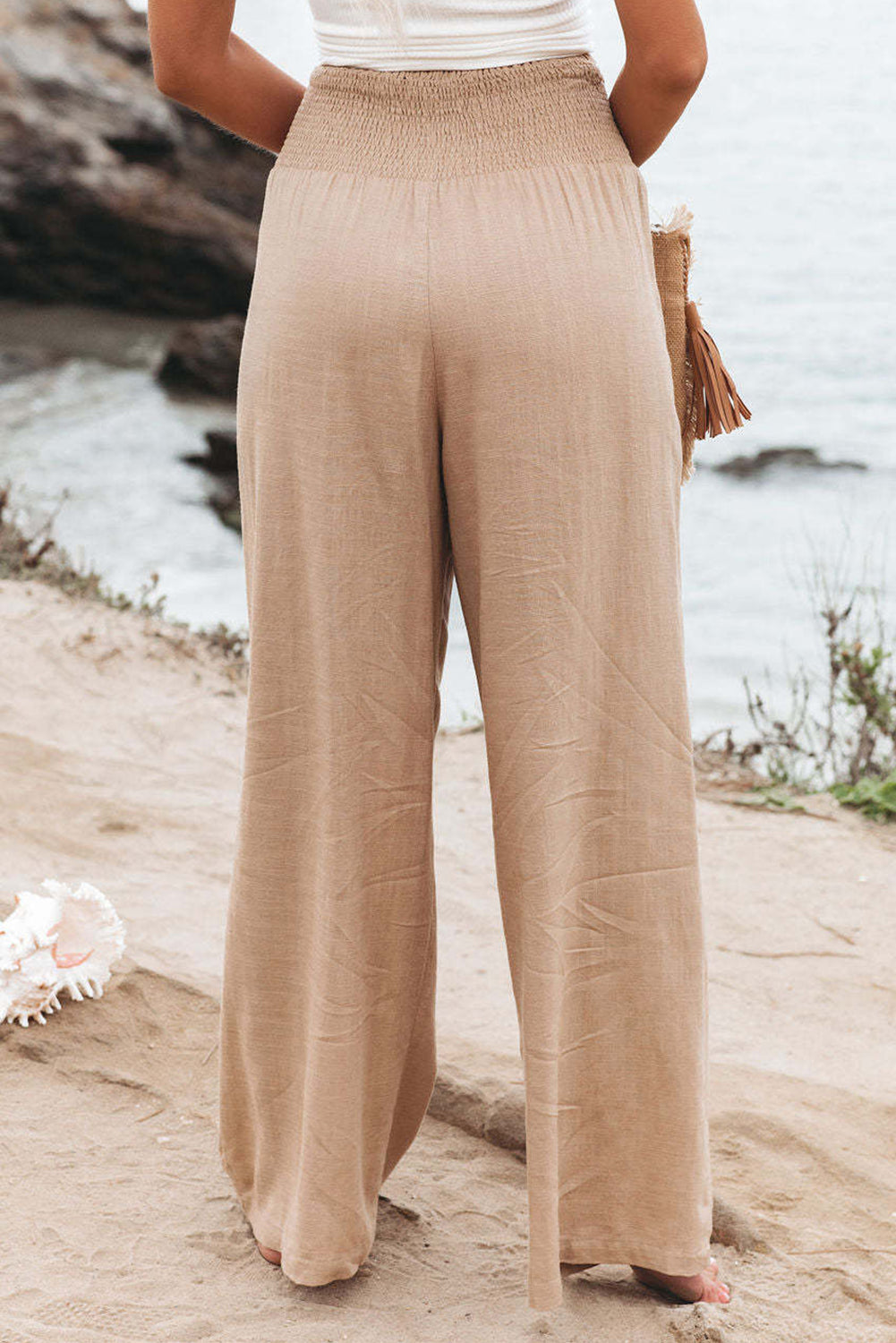 Khaki High Waist Wide Leg Pants