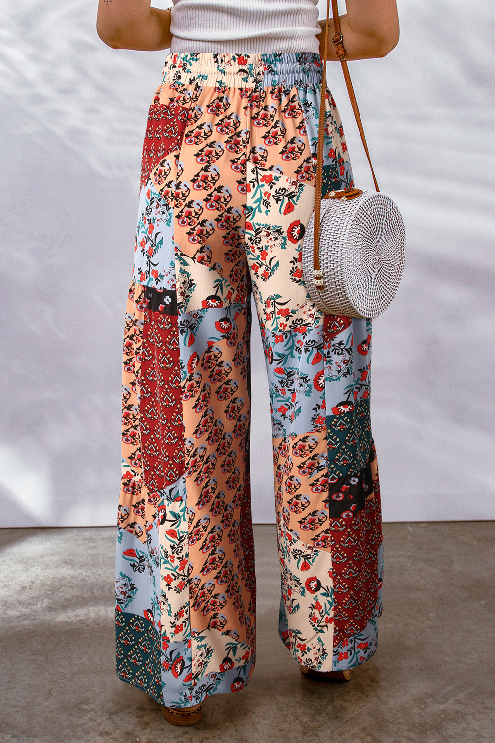 Multicolor Boho Style Drawstring Wide Leg Pants