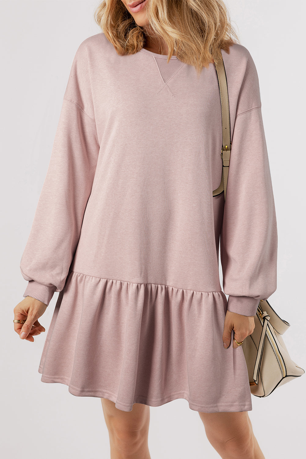 Dusty Pink Puff Sleeve Mini Dress