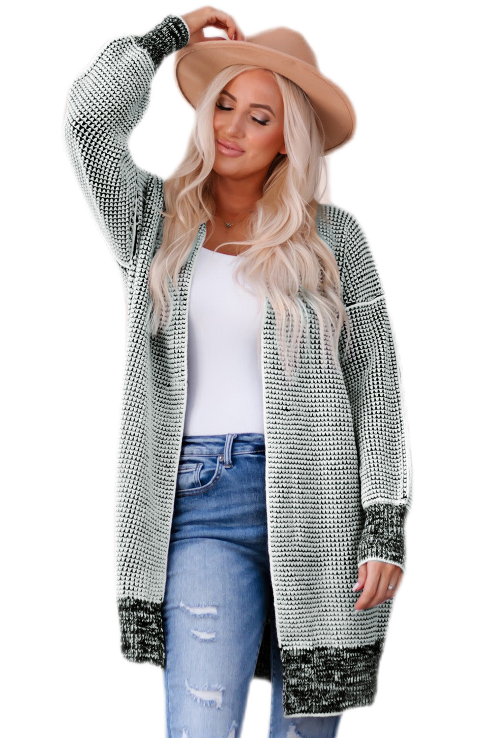 Small Print Knitted Open Front Cardigan