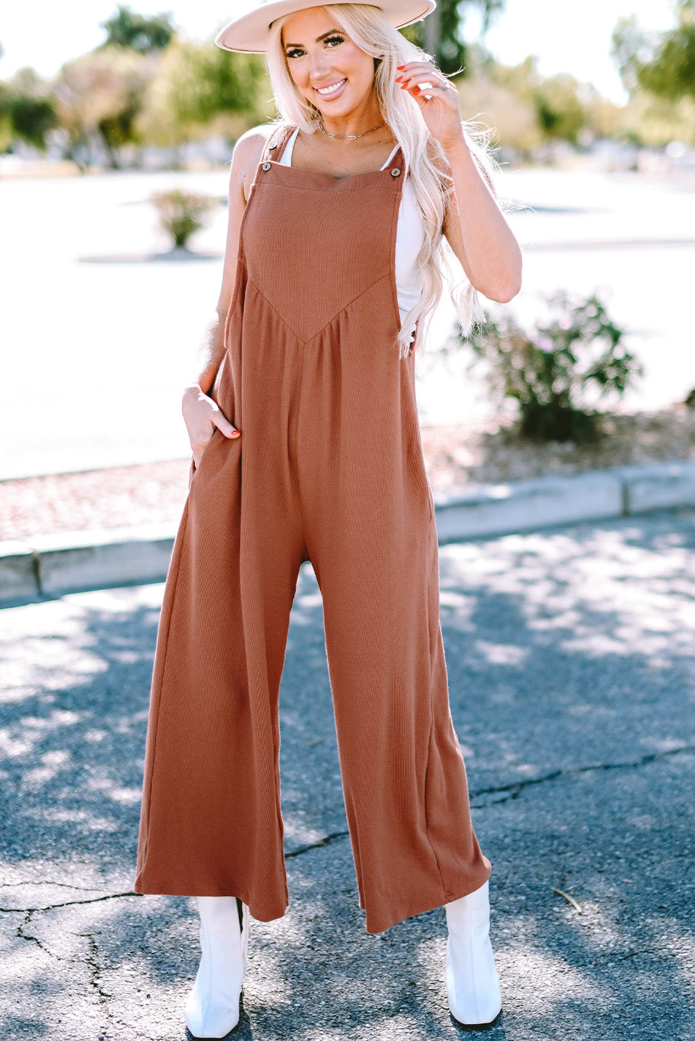 Black Textured Wide Leg Jumpsuit