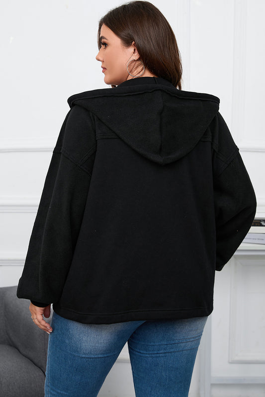 Black Plus Size Zip Up Hooded Jacket