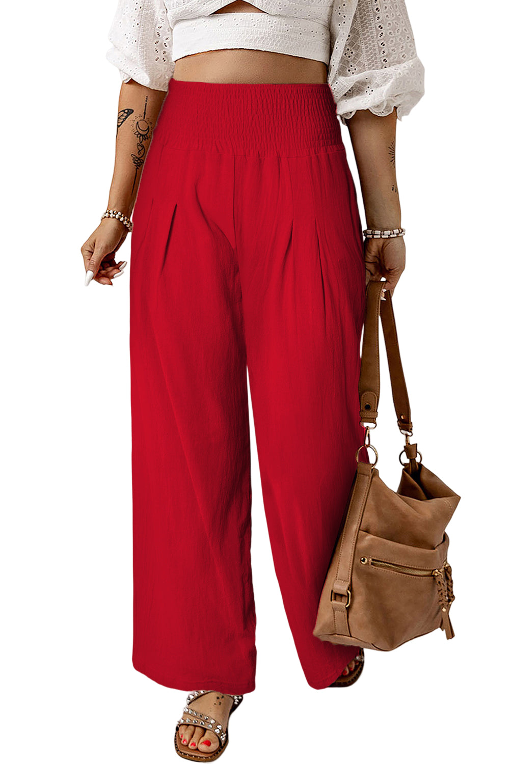 Khaki High Waist Wide Leg Pants