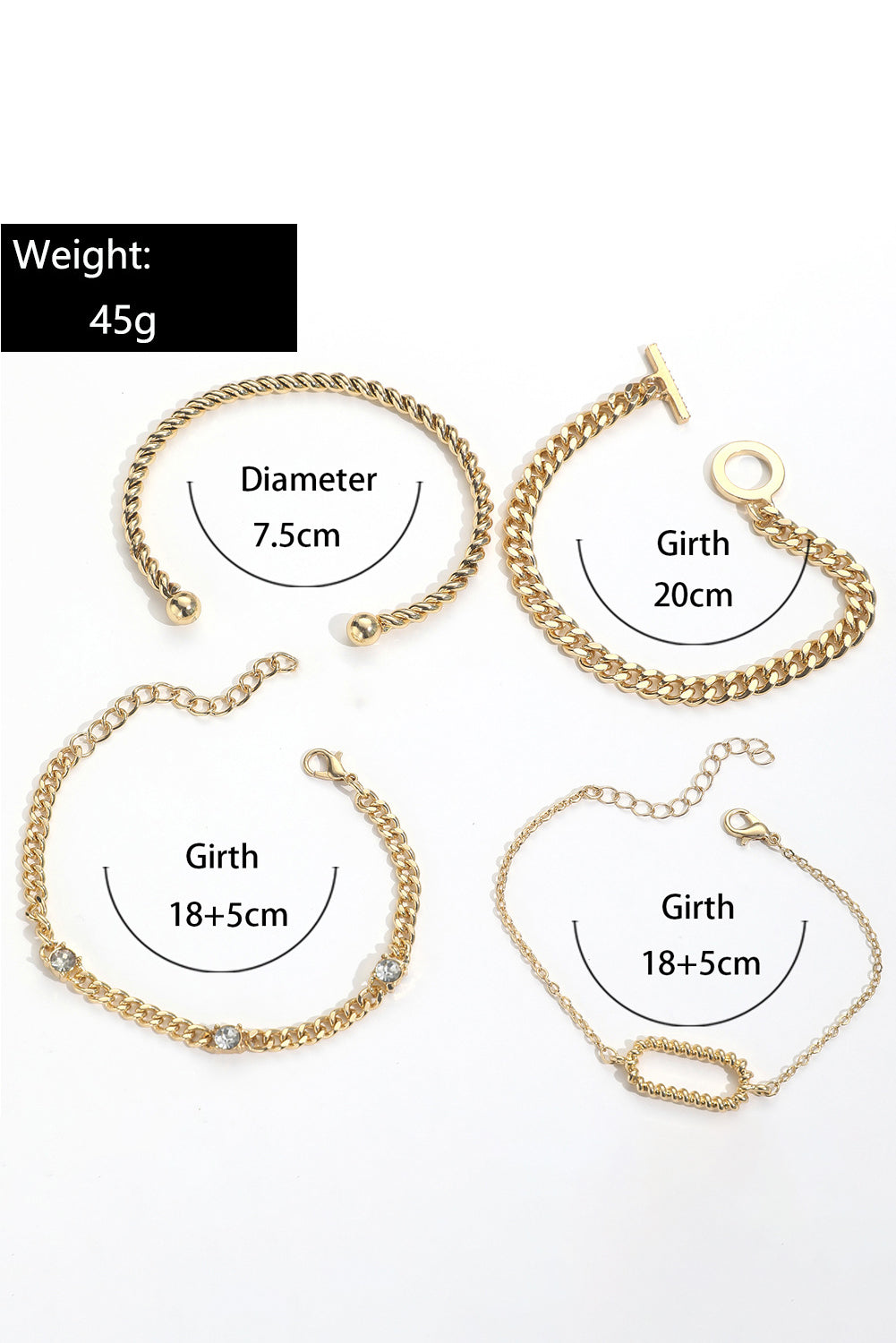 Gold Rhinestone Twist Adjustable Chain Bracelets