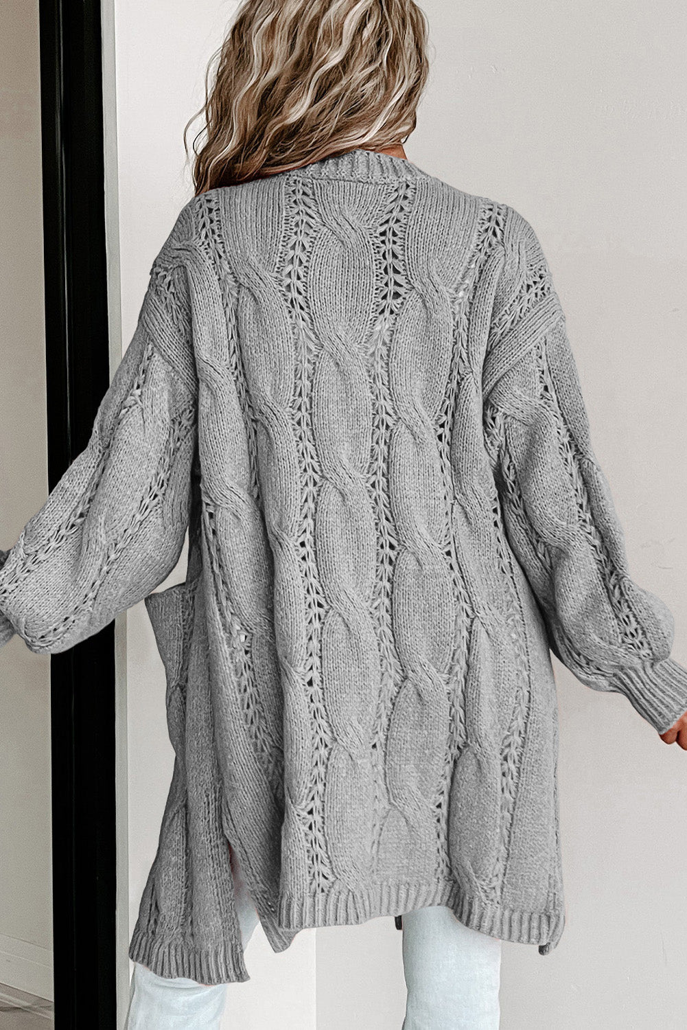 Ribbed Trim Cable Knit Cardigan