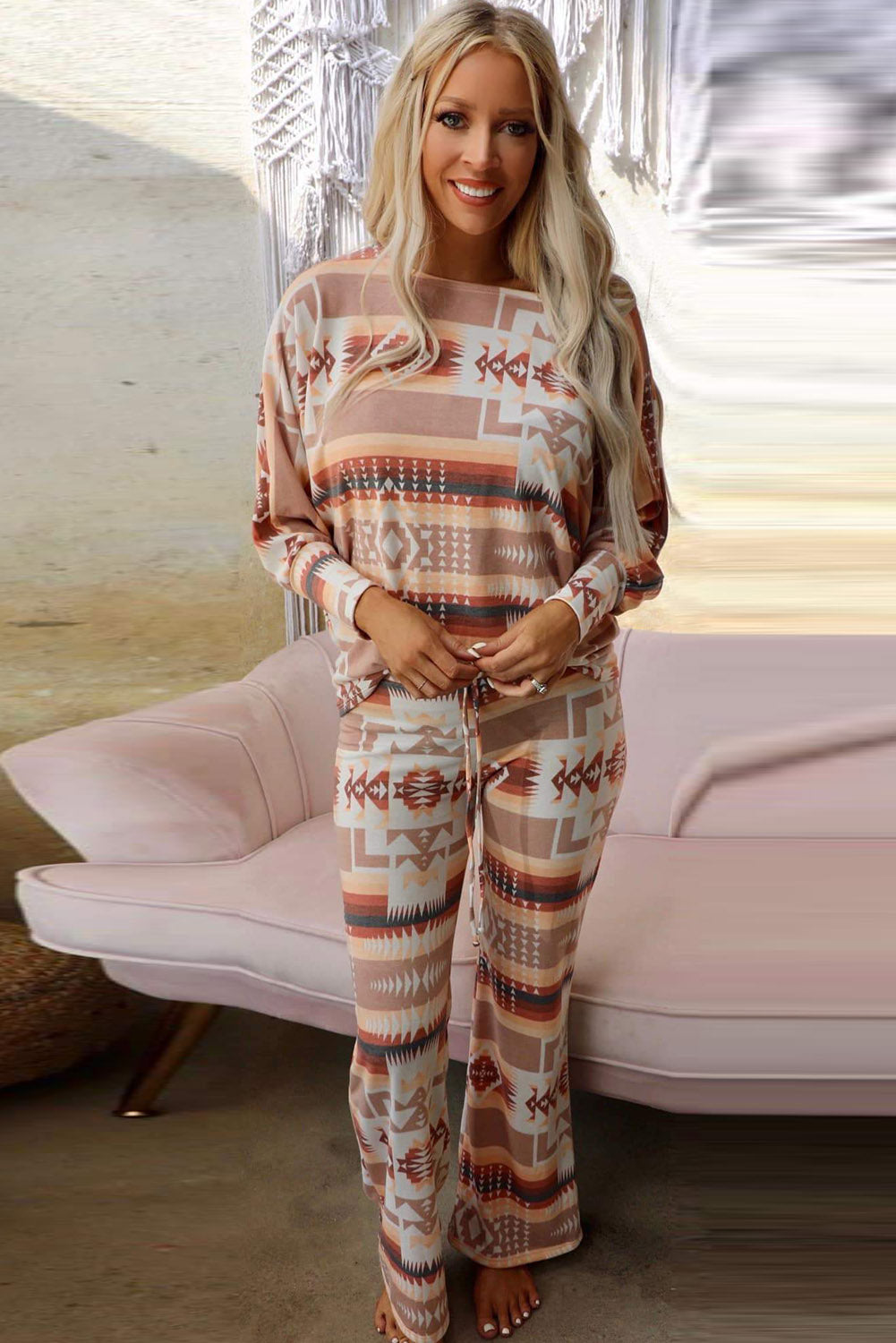 Multicolour Aztec Print Loungewear Set