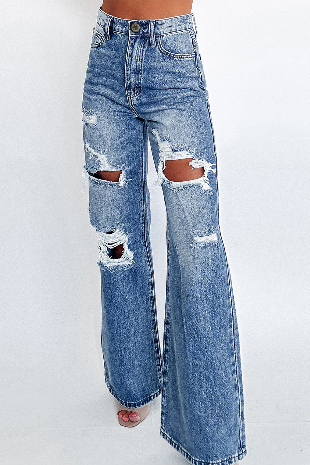 Acid Wash Distressed High Waist Jeans