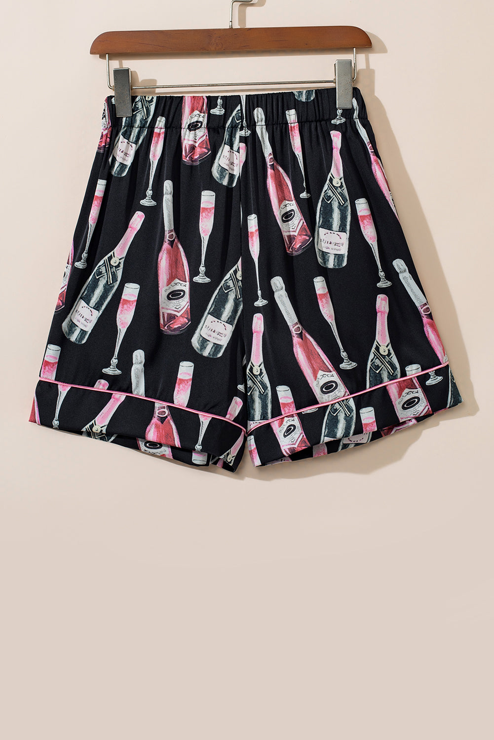 Black Champagne Print Silky Pajamas Set