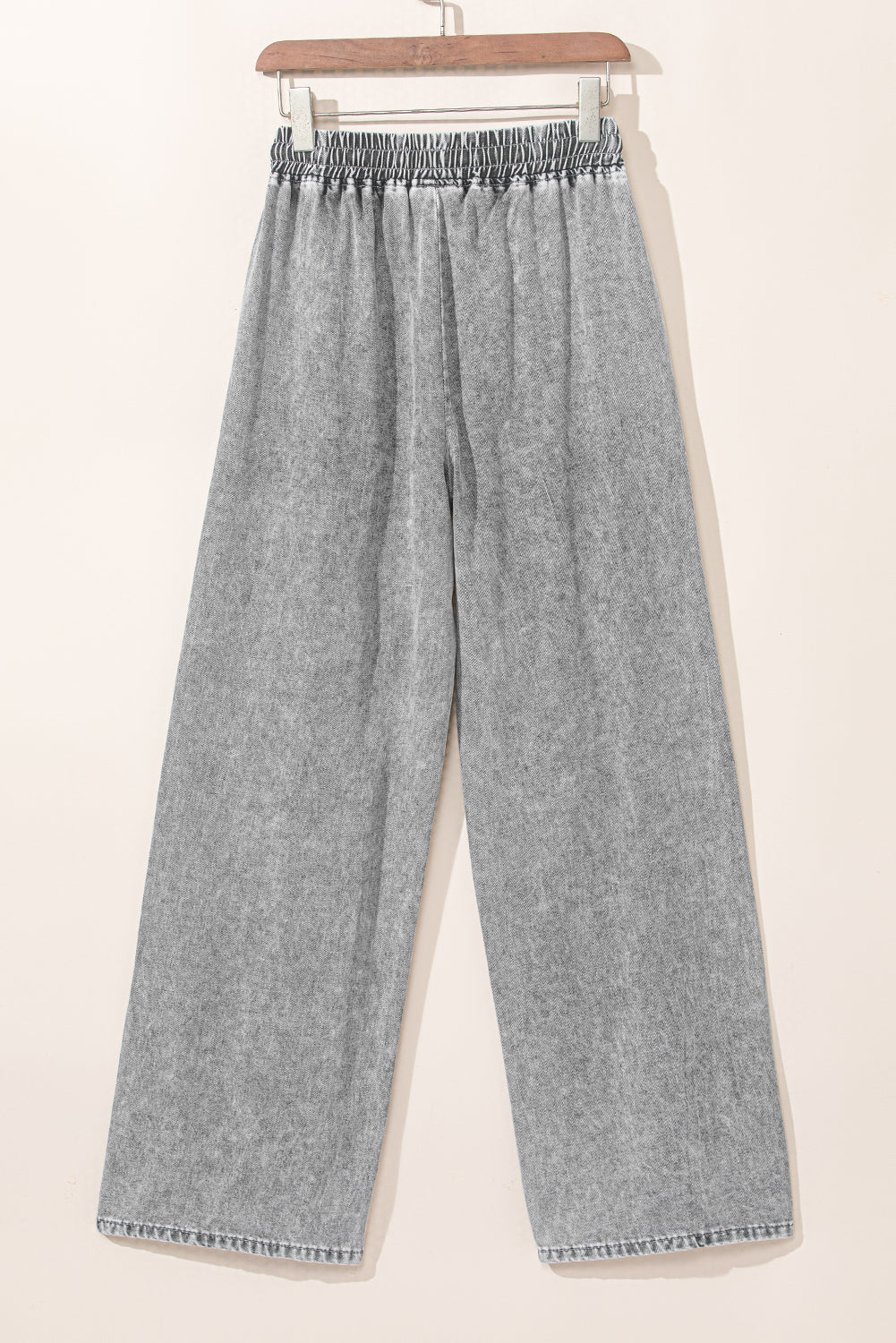 Grey Drawstring Elastic Waist Wide Leg Jeans