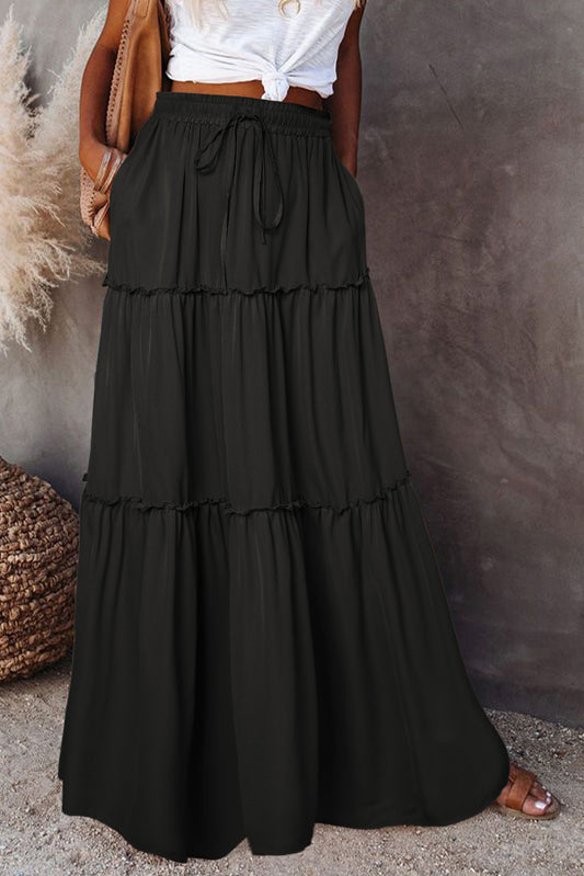 Black Frill Tiered  Maxi Skirt