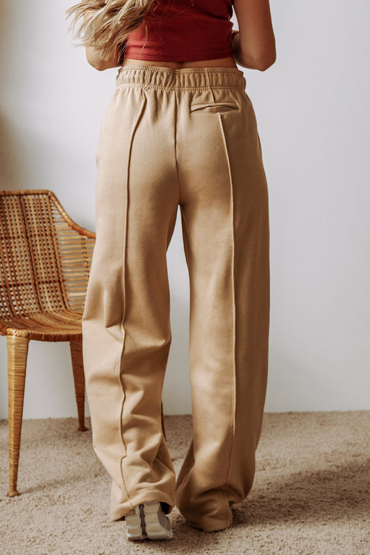 Exposed Seam Drawstring High Waist Wide Leg Pants