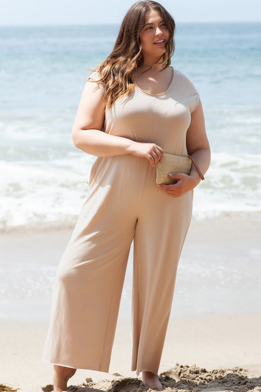 Beige Plus Size Wide Leg Jumpsuit