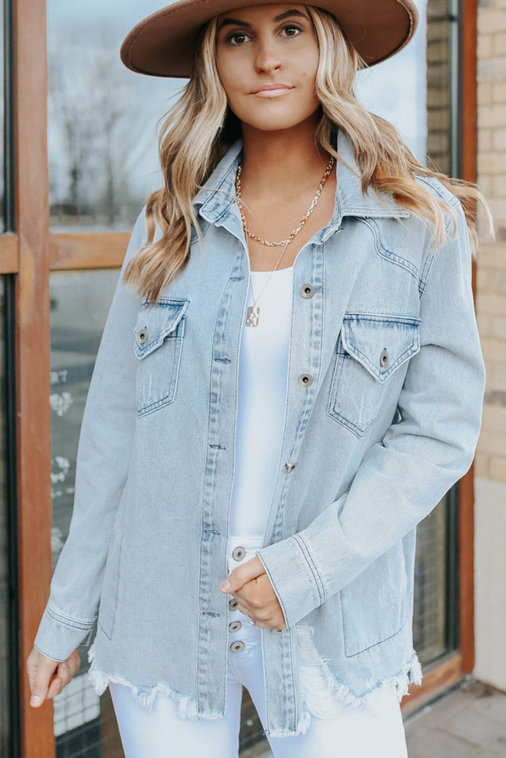 Sky Blue Flap Pocket Denim Jacket