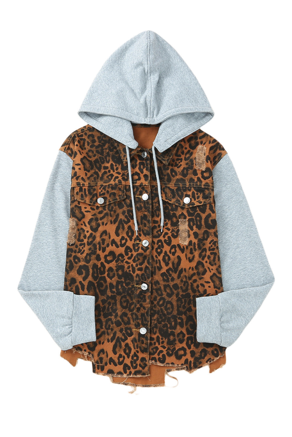 Leopard Print Hooded Denim Jacket