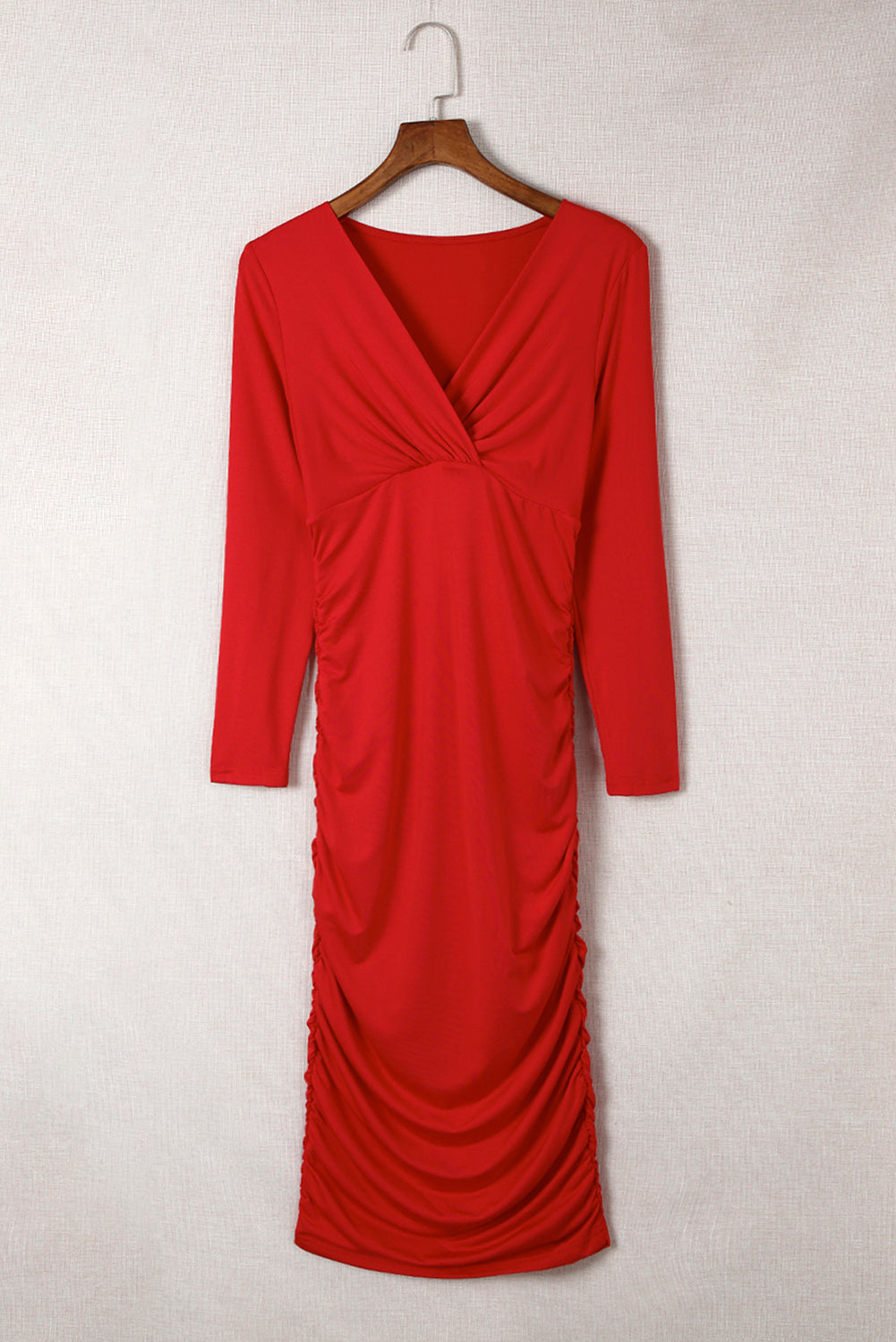 Fiery Red Wrap Ruched Bodycon Dress