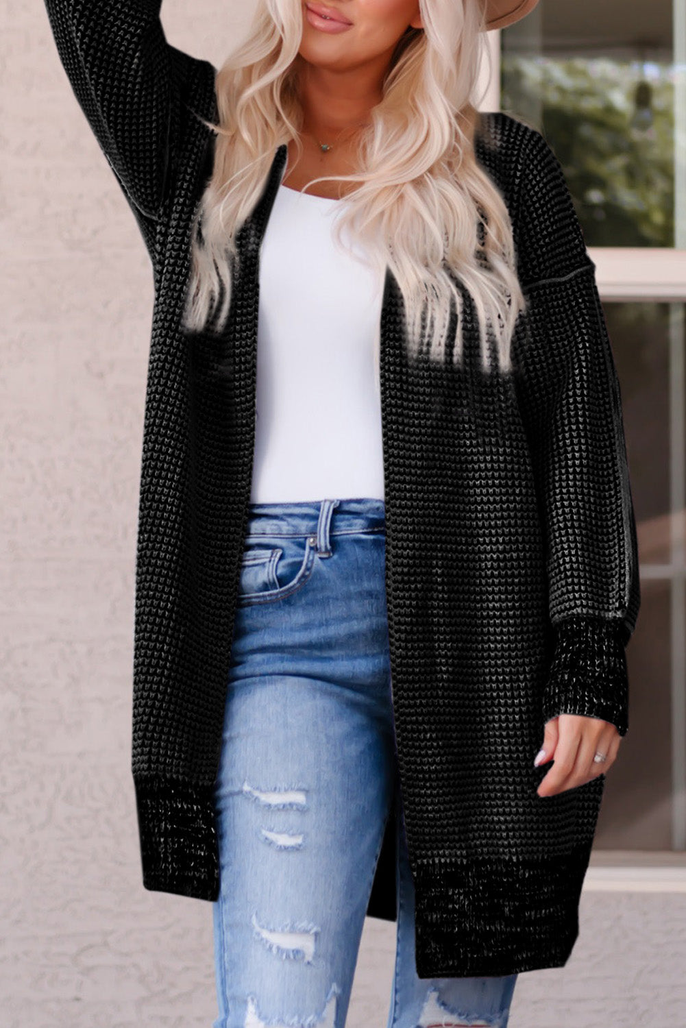 Small Print Knitted Open Front Cardigan