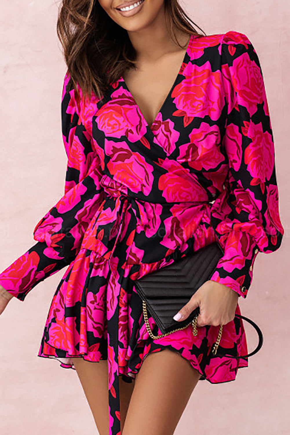 Rose Floral Ruffle Tiered Mini Dress