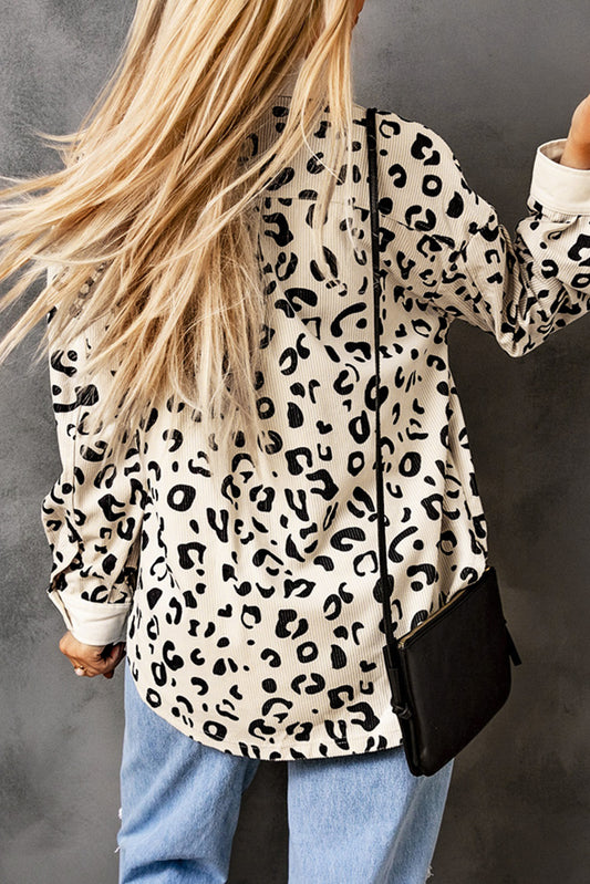 Leopard Flap Pockets Corduroy Cardigan (Regular & Plus Size)