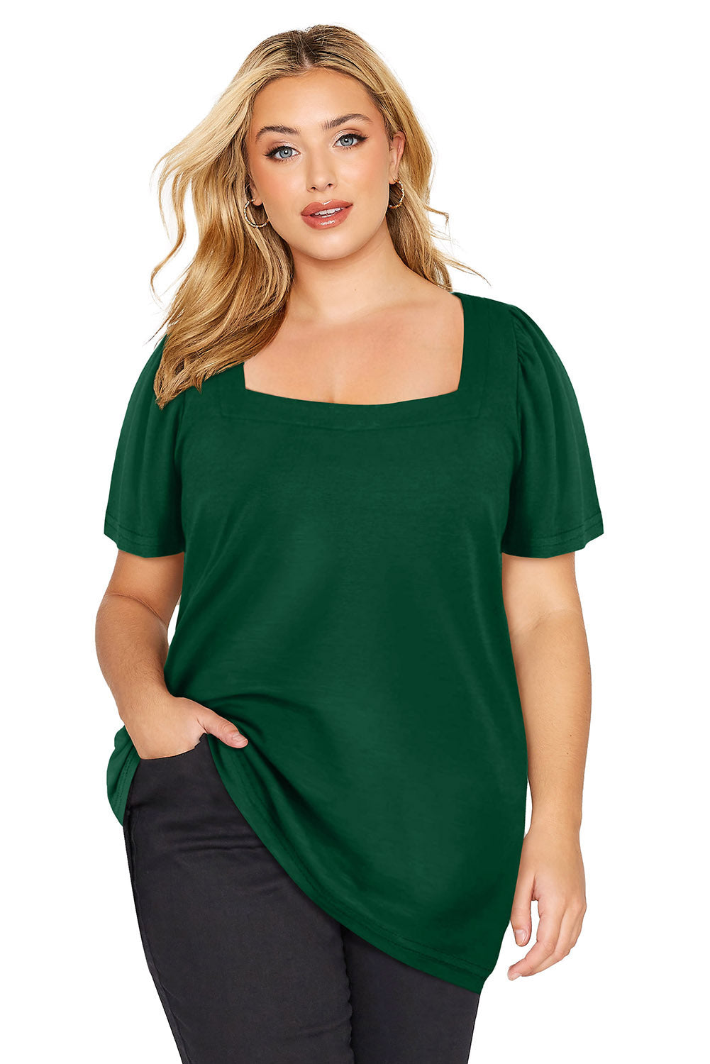 Plus Size  Ruched Shoulder Short Sleeve Top