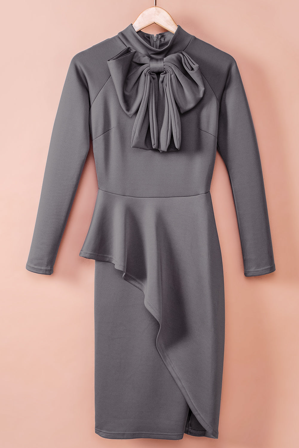 Modest Asymmetric Peplum Style Bow Dress