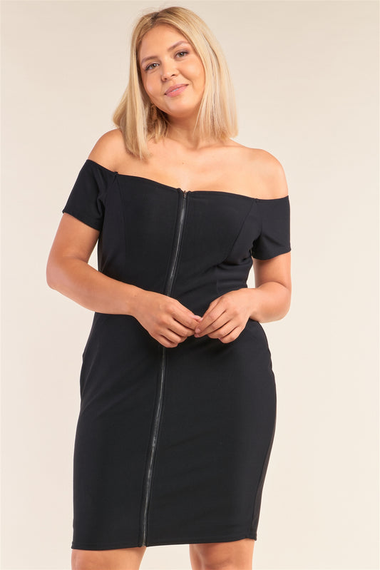 Plus Size Fitted Off-the-shoulder Bodycon Mini Dress