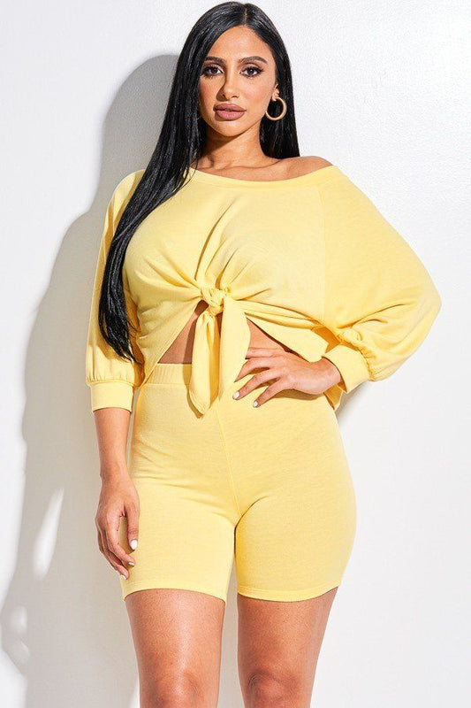 Terry Tie Front Off The Shoulder Slouchy Top Shorts Set