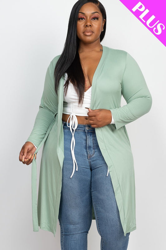 Plus Size Long Sleeve Belted Cardigan