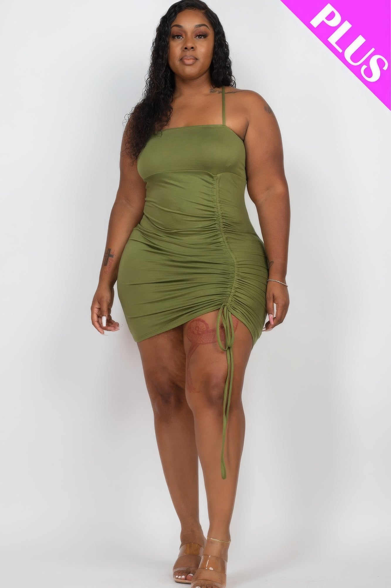 Plus Adjustable Ruched Curvy Mini Dress