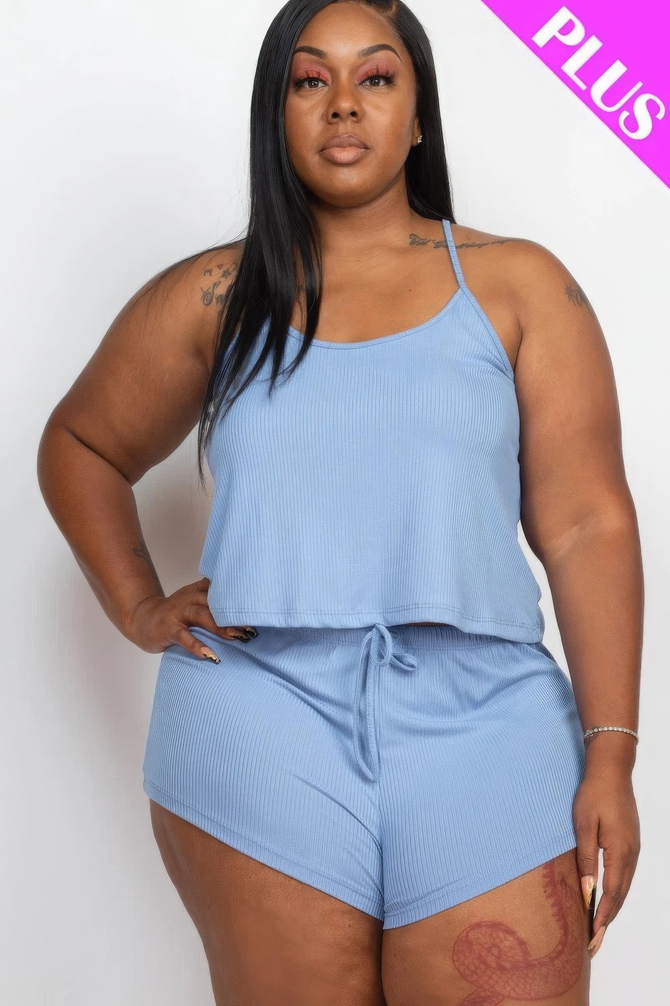 Plus Size Ribbed Top And Shorts Set