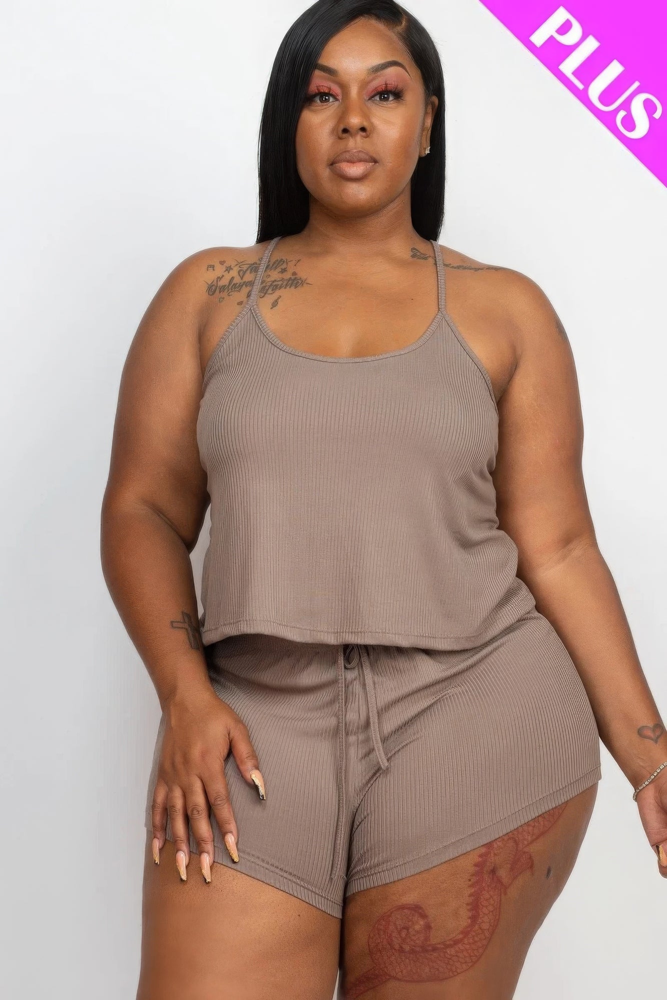 Plus Size Ribbed Top And Shorts Set