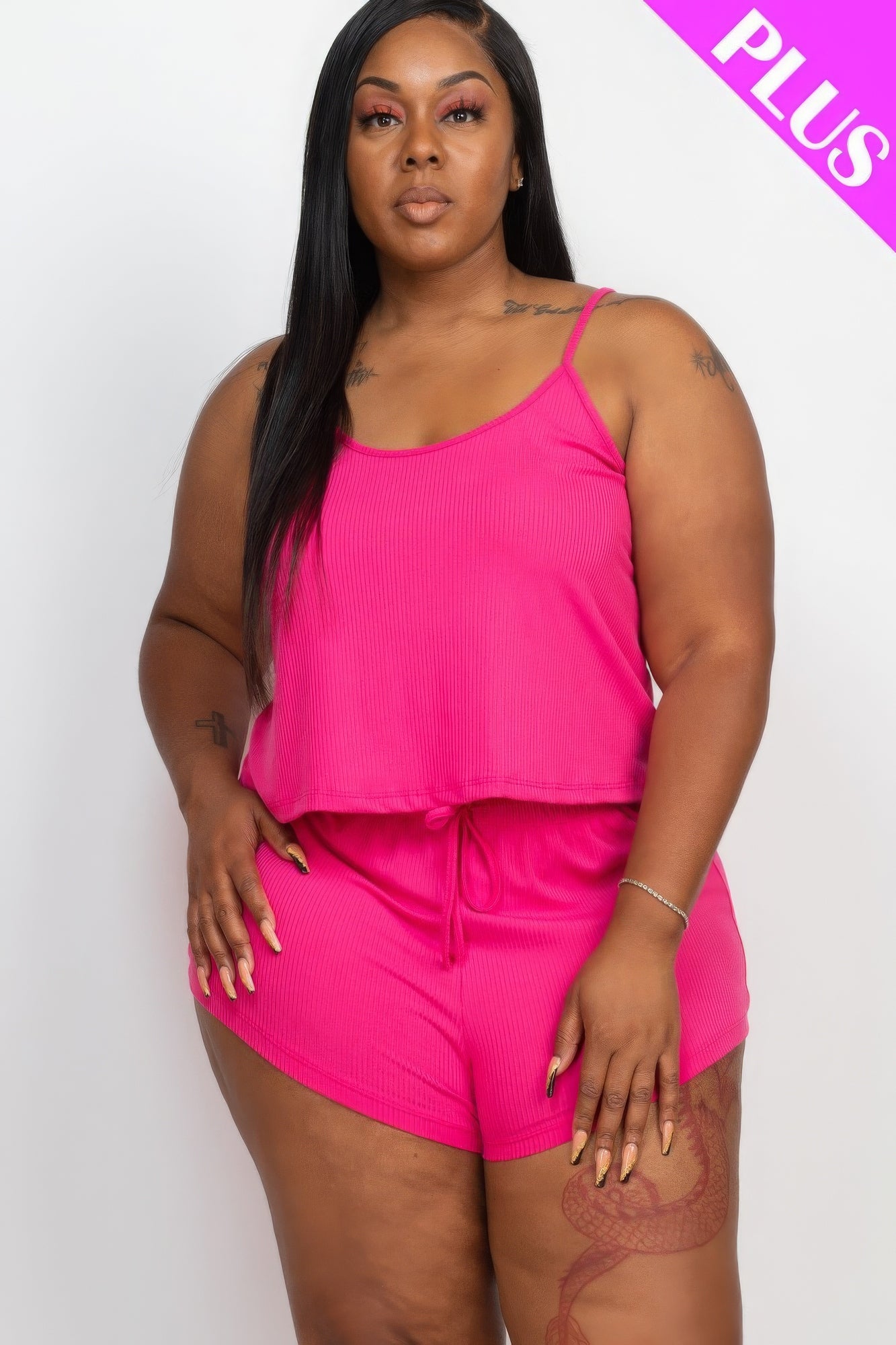 Plus Size Ribbed Top And Shorts Set