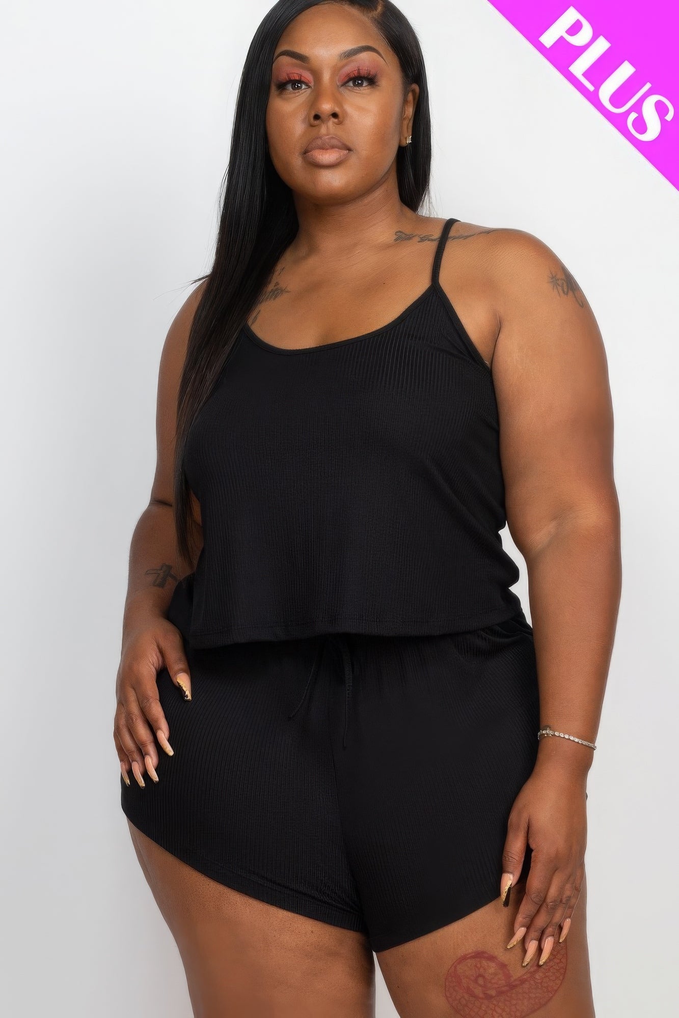 Plus Size Ribbed Top And Shorts Set