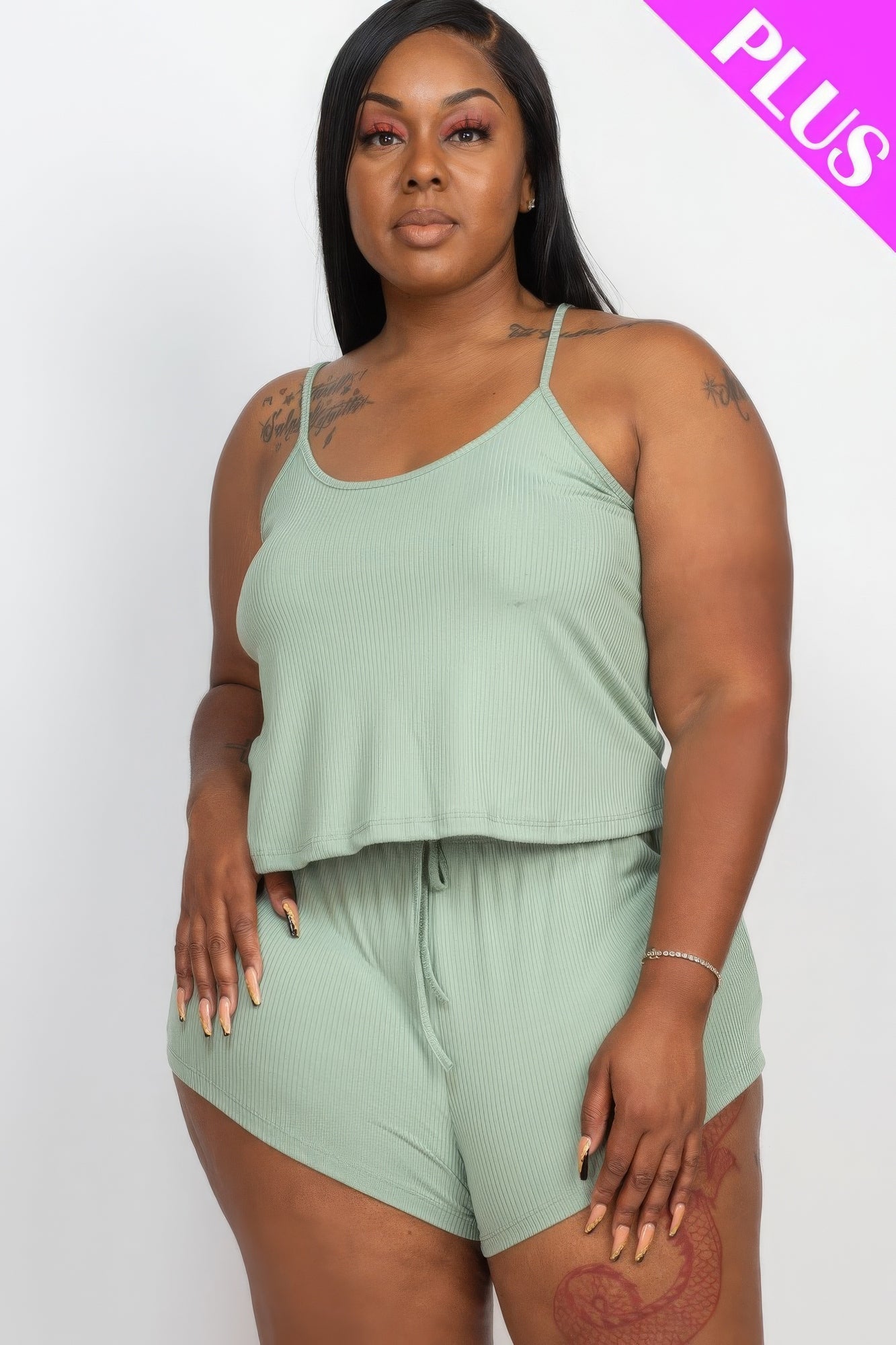 Plus Size Ribbed Top And Shorts Set