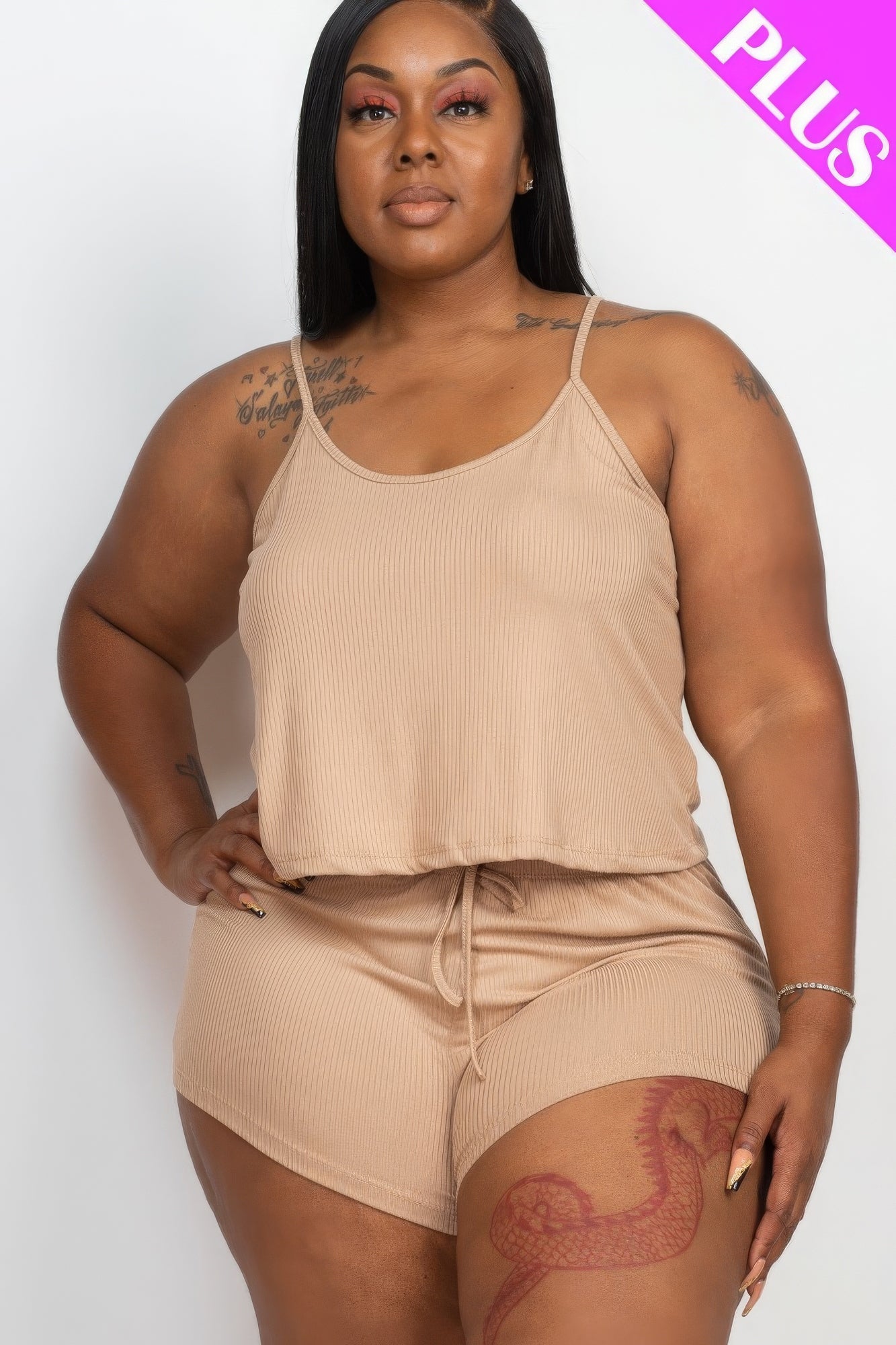 Plus Size Ribbed Top And Shorts Set