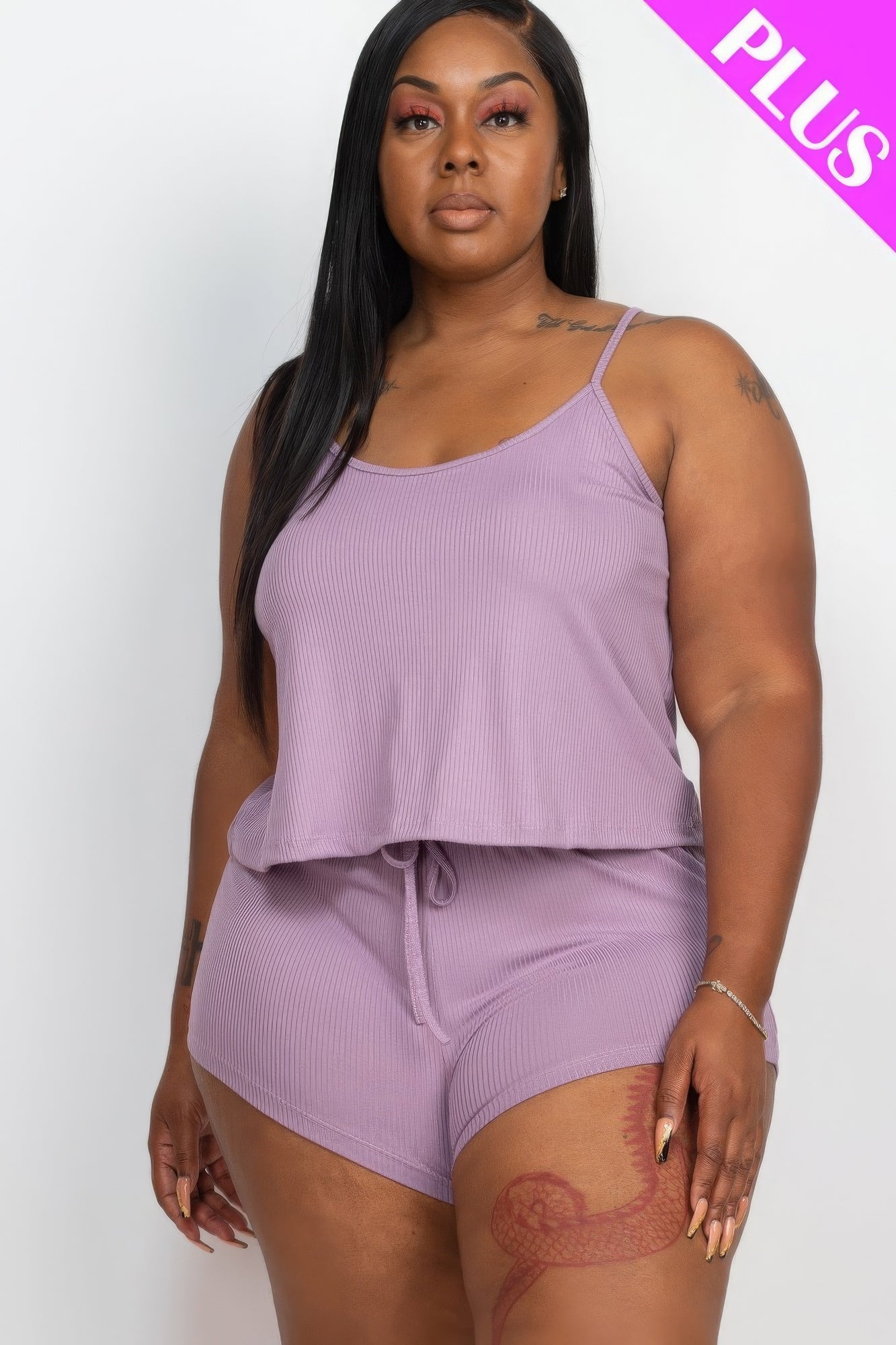 Plus Size Ribbed Top And Shorts Set