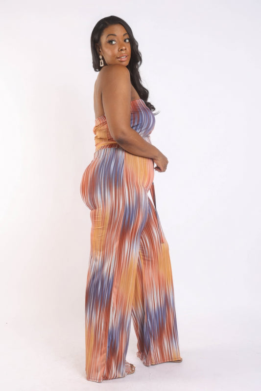 Plus Size Printed Tube Top Jumpsuit