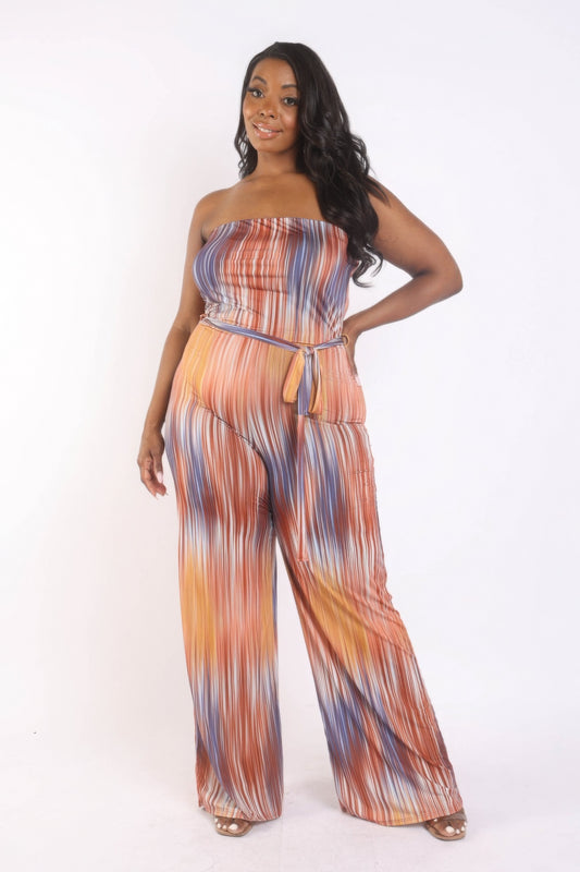 Plus Size Printed Tube Top Jumpsuit