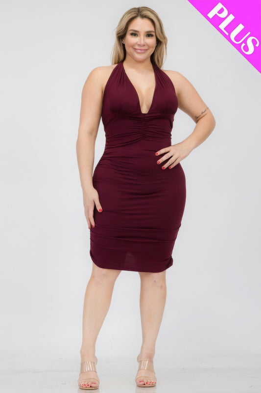 Plus Size Crisscross Back Ruched Bodycon Mini Dress