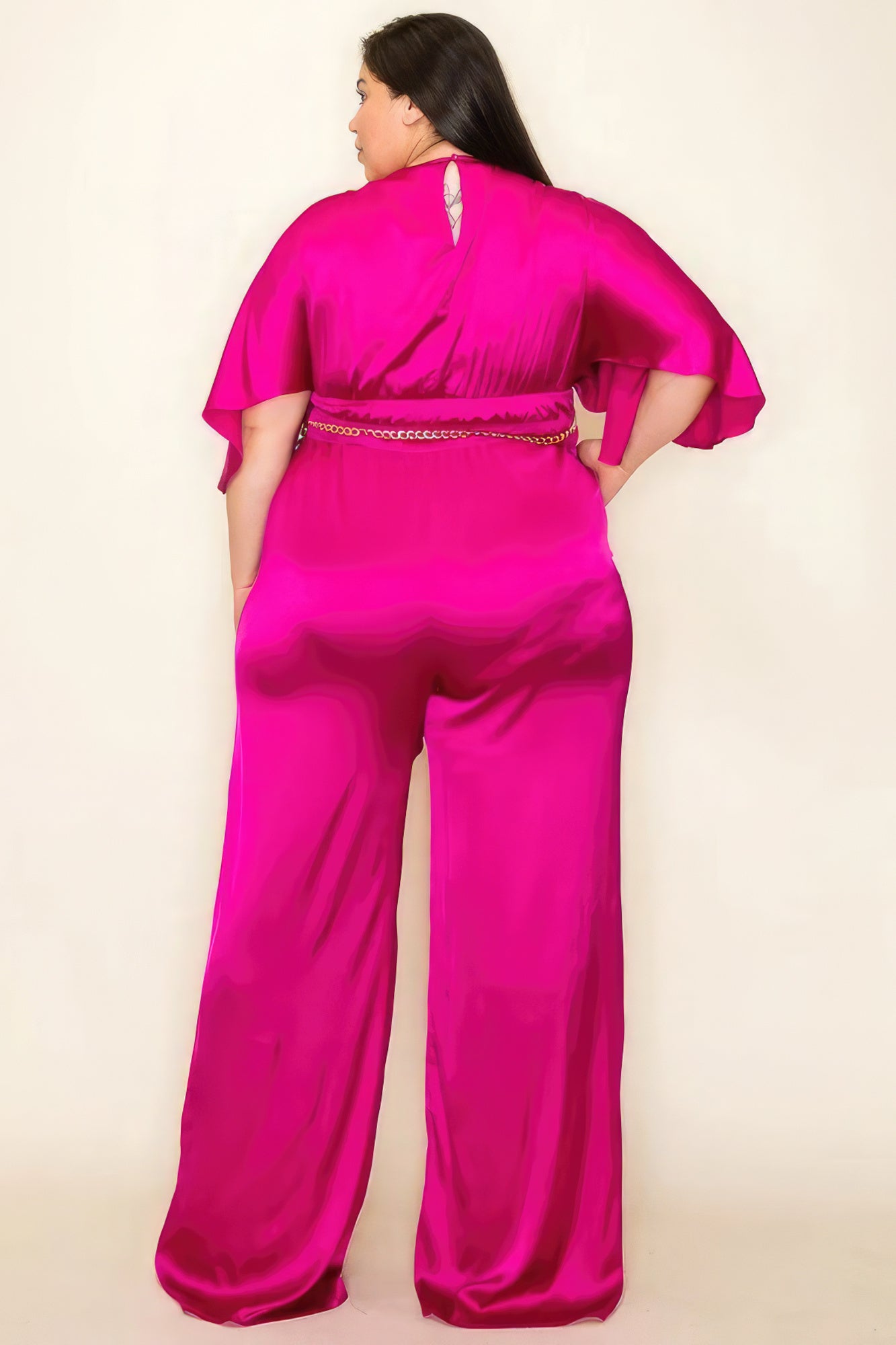 Plus Size Satin Smocked Waist Jumpsuit