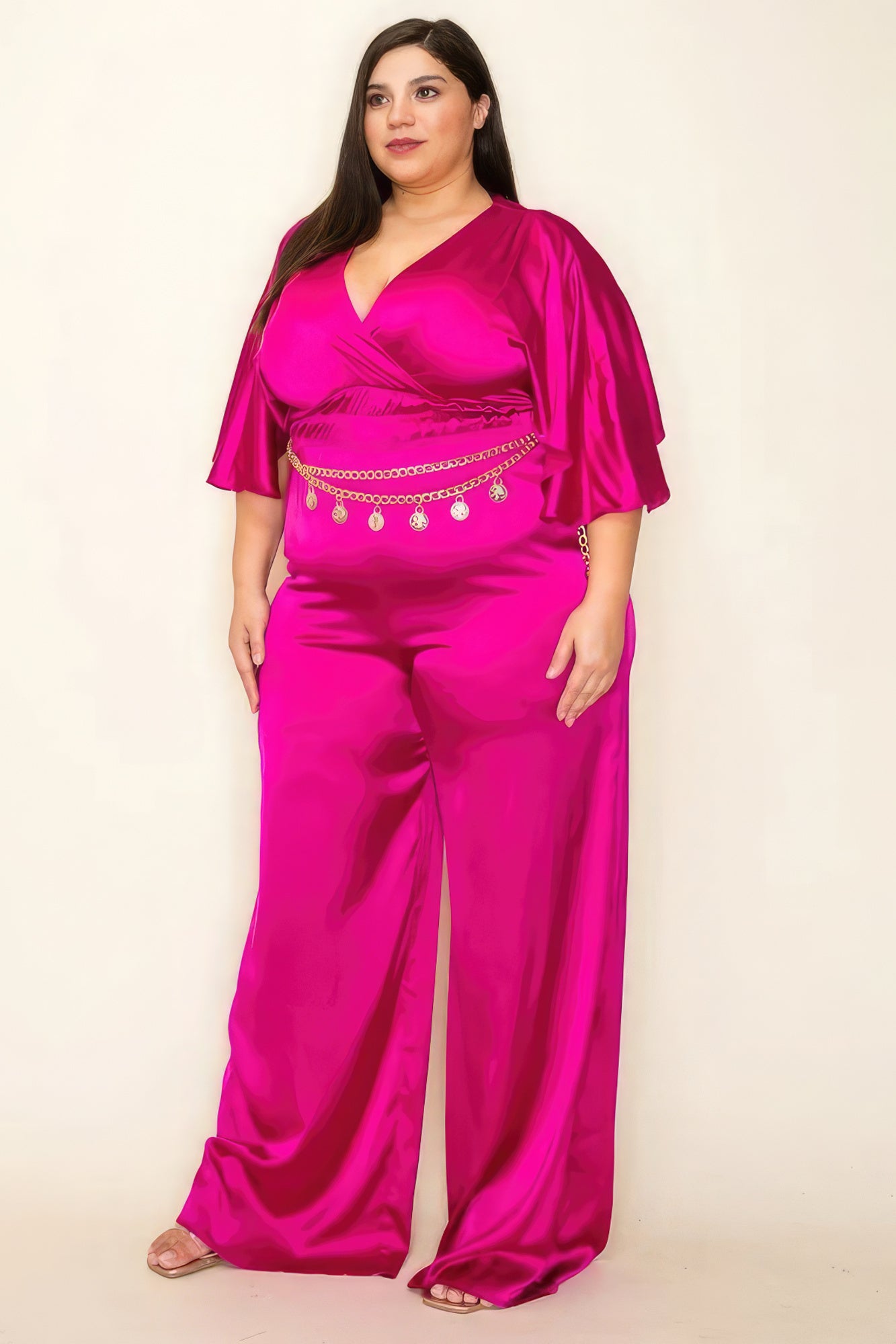 Plus Size Satin Smocked Waist Jumpsuit