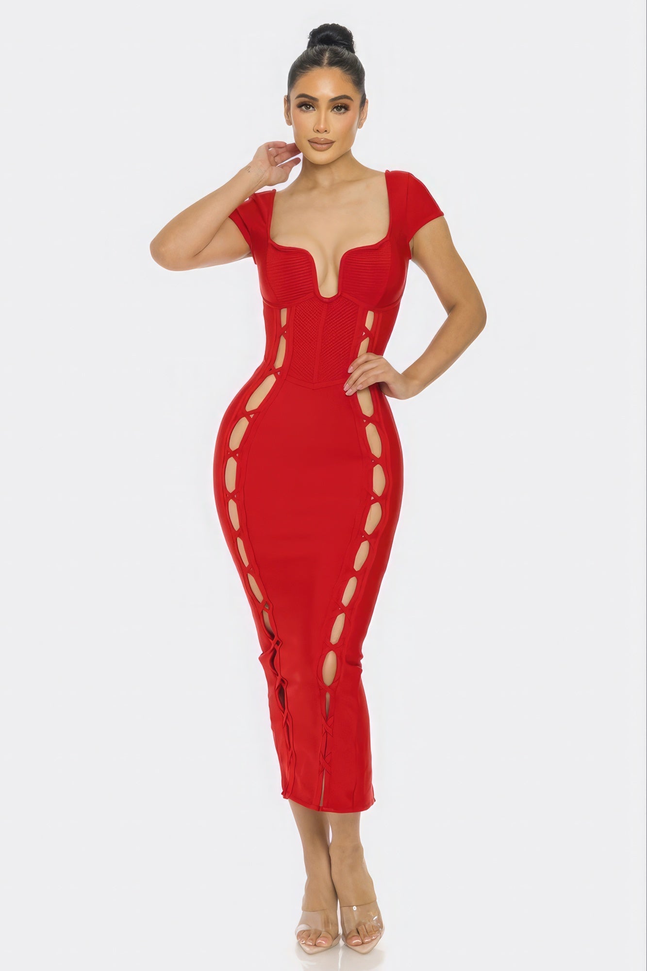 Sexy Red Bandage Midi Dress