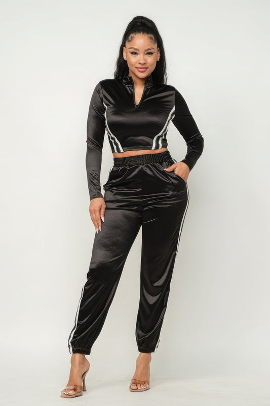 She Fly Striped Detail Jacket And Pants Set