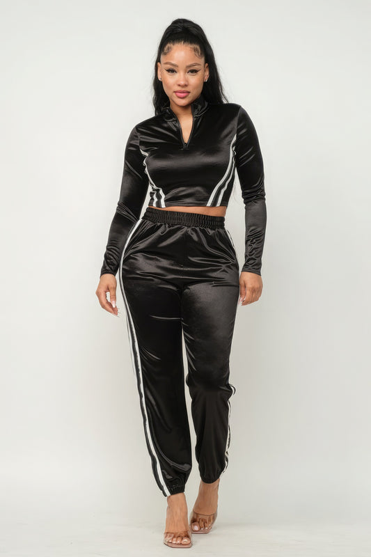 She Fly Striped Detail Jacket And Pants Set