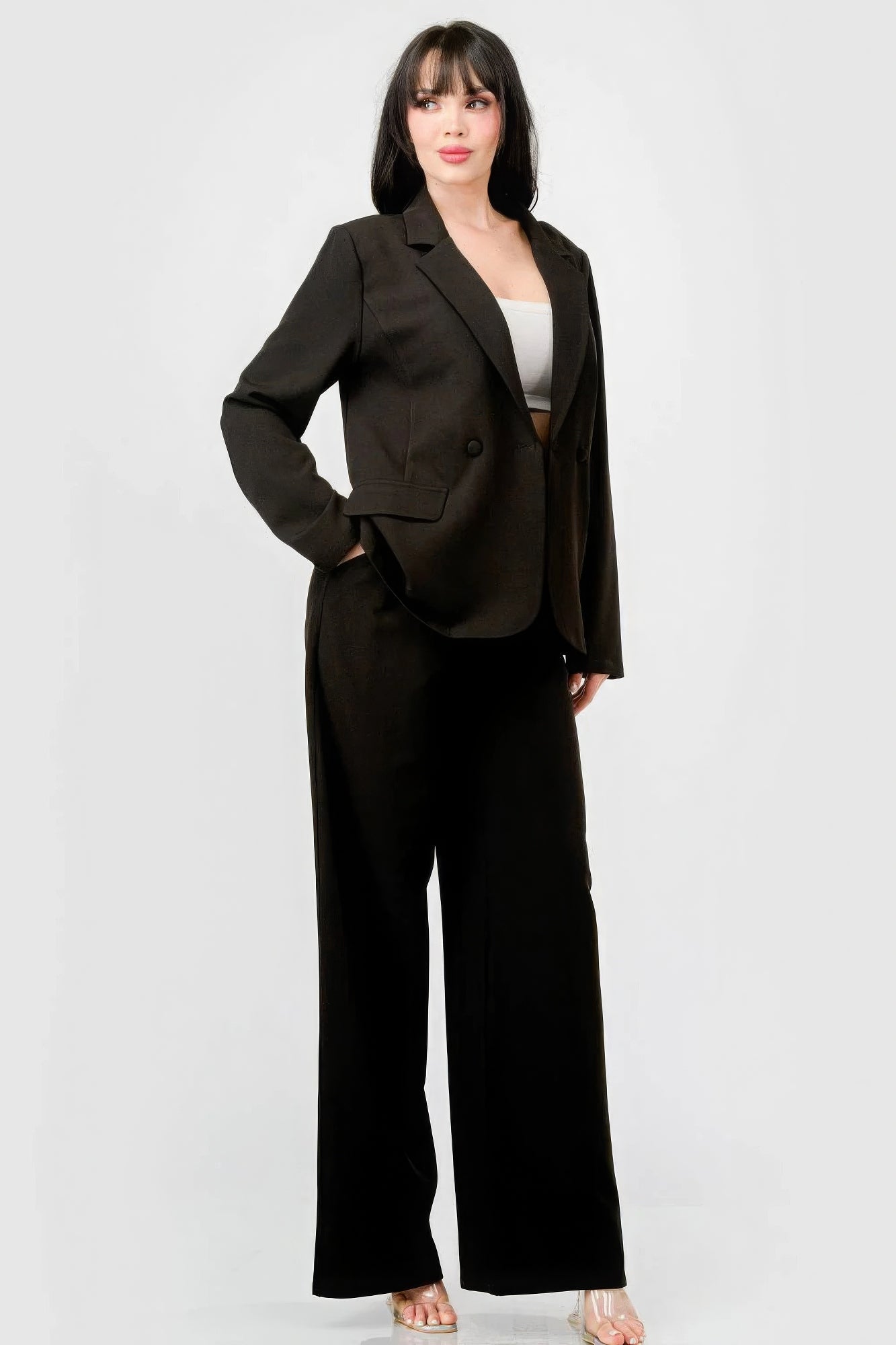 Stretch Loose Fit Blazer And Wide Legs Pants Set