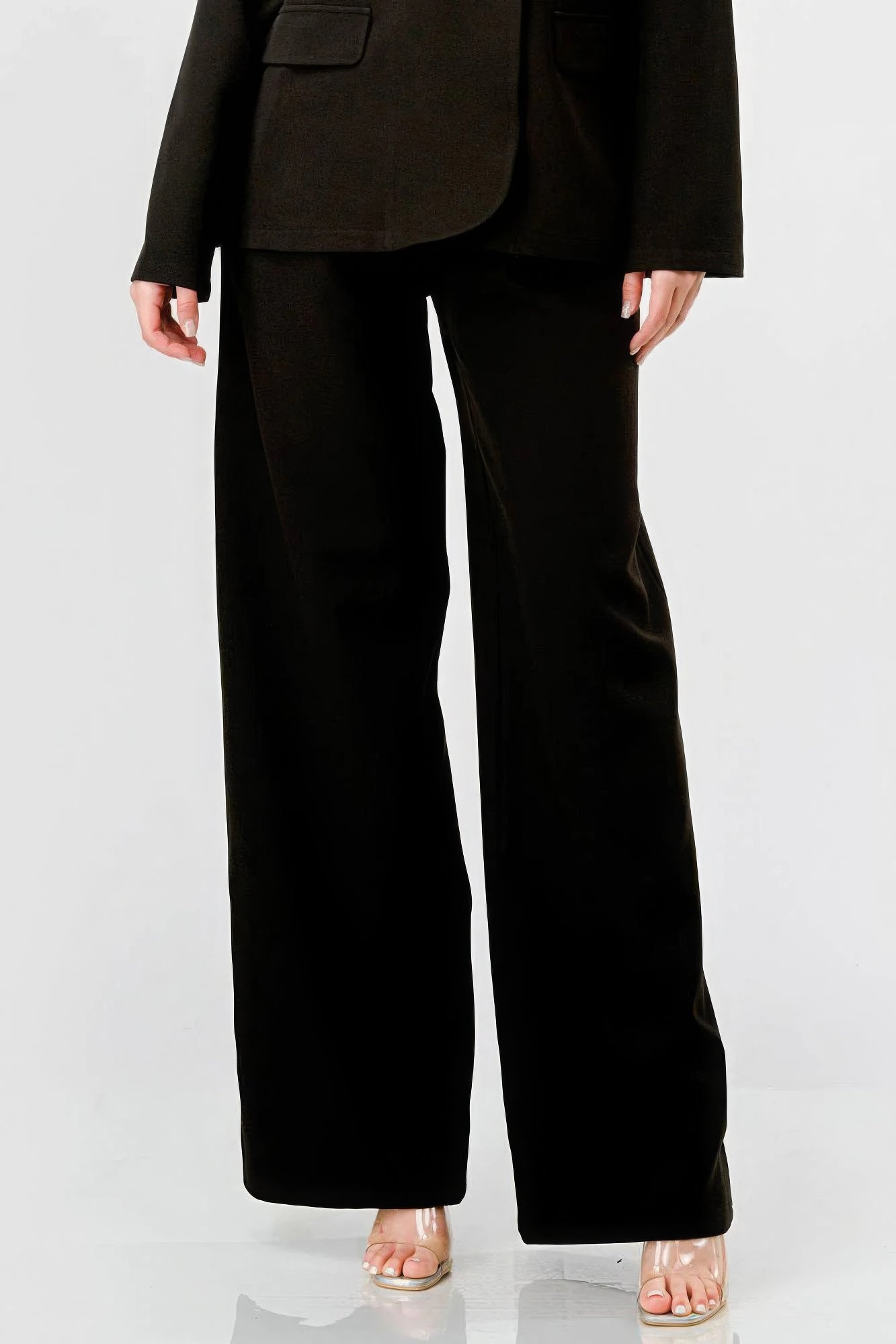 Stretch Loose Fit Blazer And Wide Legs Pants Set